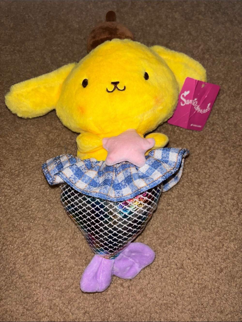 Sanrio NWT Pompompurin Mermaid Plush - Yellow, Purple, Pink 13”